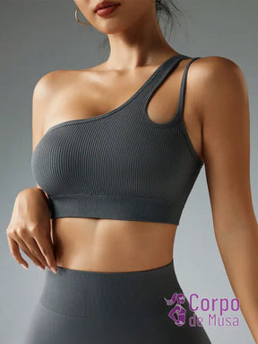 Top Um Ombro Só Canelado Com Costas Assimétricas Estilo Training Top Um Ombro Só Canelado Com Costas Assimétricas