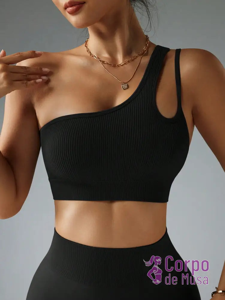 Top Um Ombro Só Canelado Com Costas Assimétricas Estilo Training Top Um Ombro Só Canelado Com Costas Assimétricas