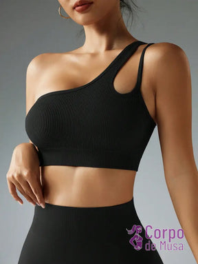 Top Um Ombro Só Canelado Com Costas Assimétricas Estilo Training Top Um Ombro Só Canelado Com Costas Assimétricas