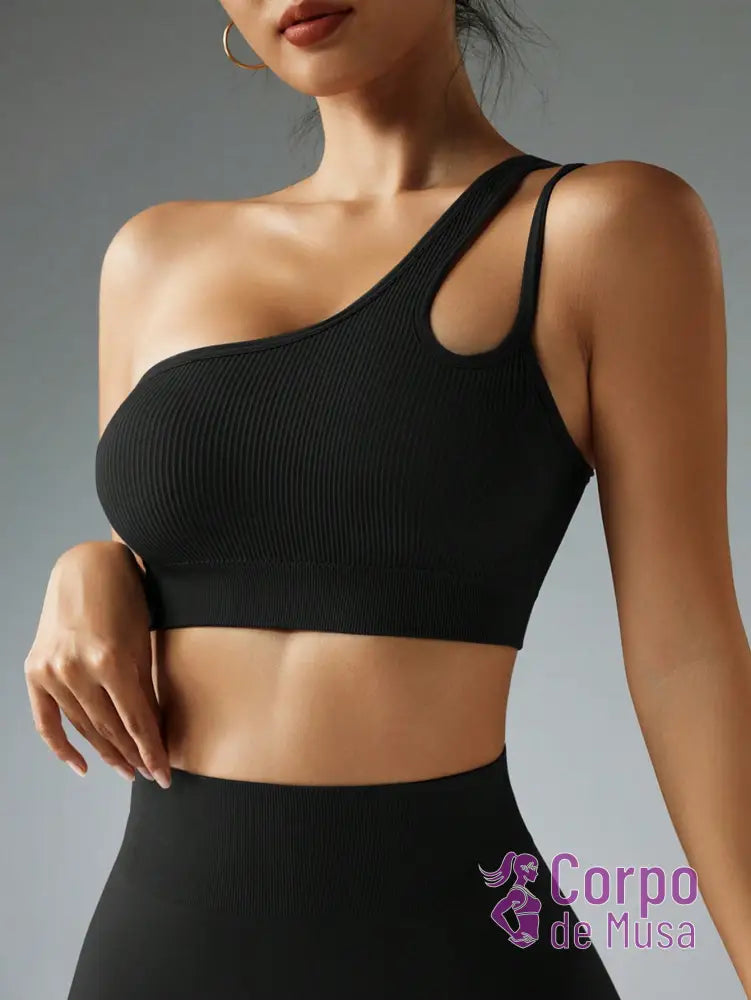 Top Um Ombro Só Canelado Com Costas Assimétricas Estilo Training Top Um Ombro Só Canelado Com Costas Assimétricas
