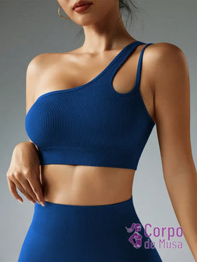 Top Um Ombro Só Canelado Com Costas Assimétricas Estilo Training Top Um Ombro Só Canelado Com Costas Assimétricas