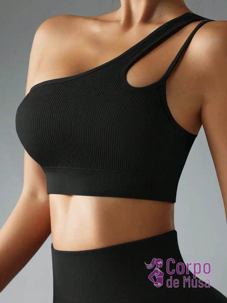 Top Um Ombro Só Canelado Com Costas Assimétricas Estilo Training Top Um Ombro Só Canelado Com Costas Assimétricas