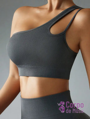 Top Um Ombro Só Canelado Com Costas Assimétricas Estilo Training Top Um Ombro Só Canelado Com Costas Assimétricas