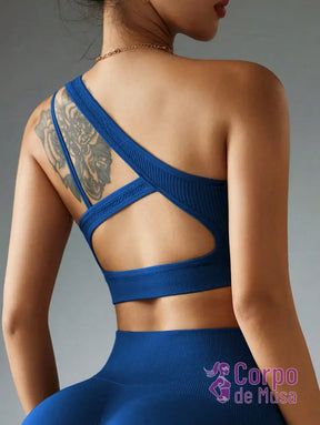 Top Um Ombro Só Canelado Com Costas Assimétricas Estilo Training Azul-marinho / PP Top Um Ombro Só Canelado Com Costas